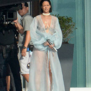 rihanna with a crew filming in malibu