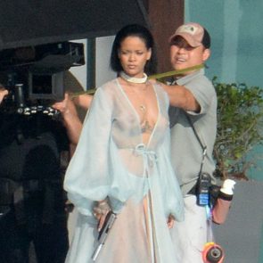 rihanna braless with crew member